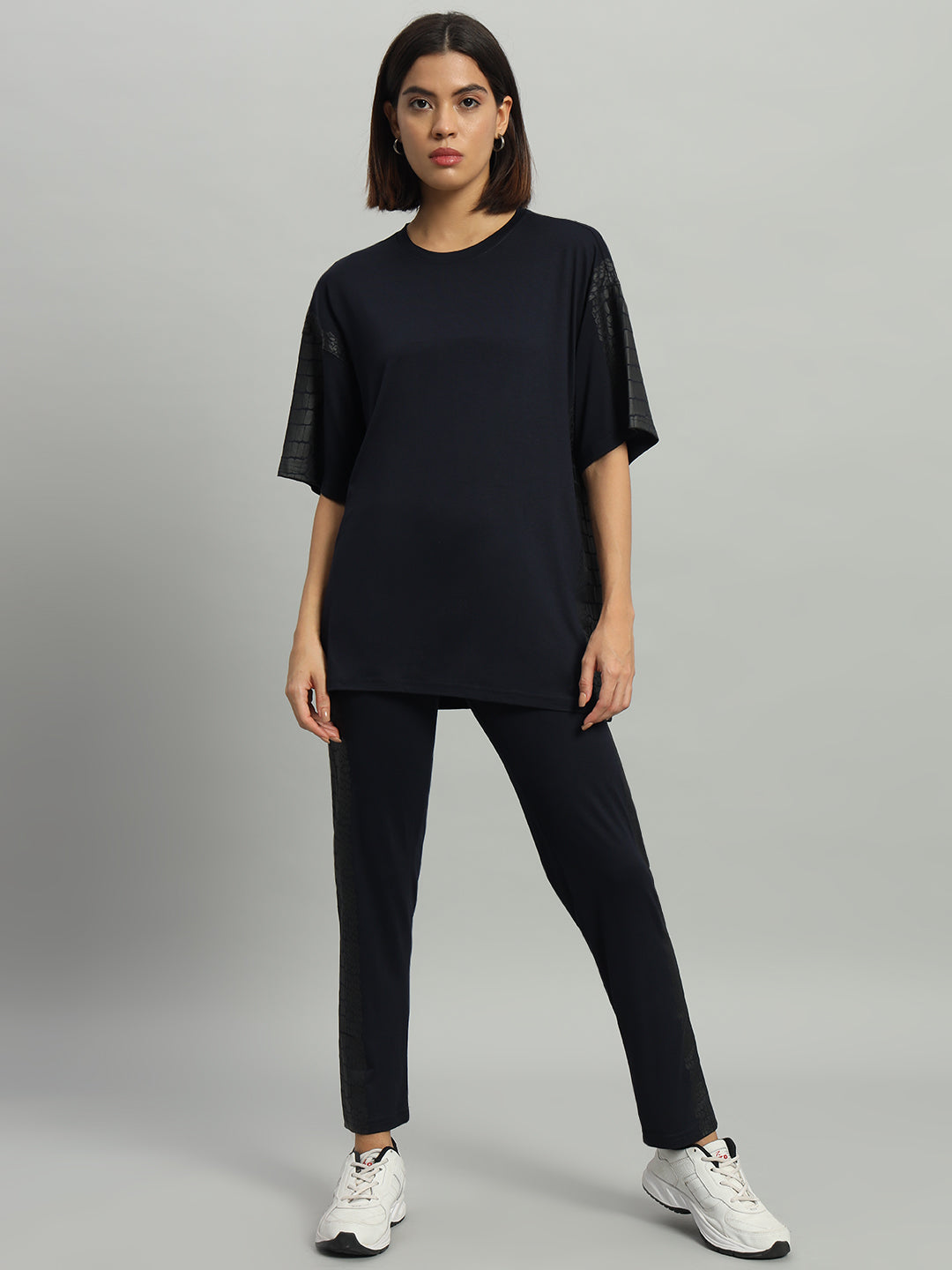 Navy Snakeskin Detailed Leggings Set