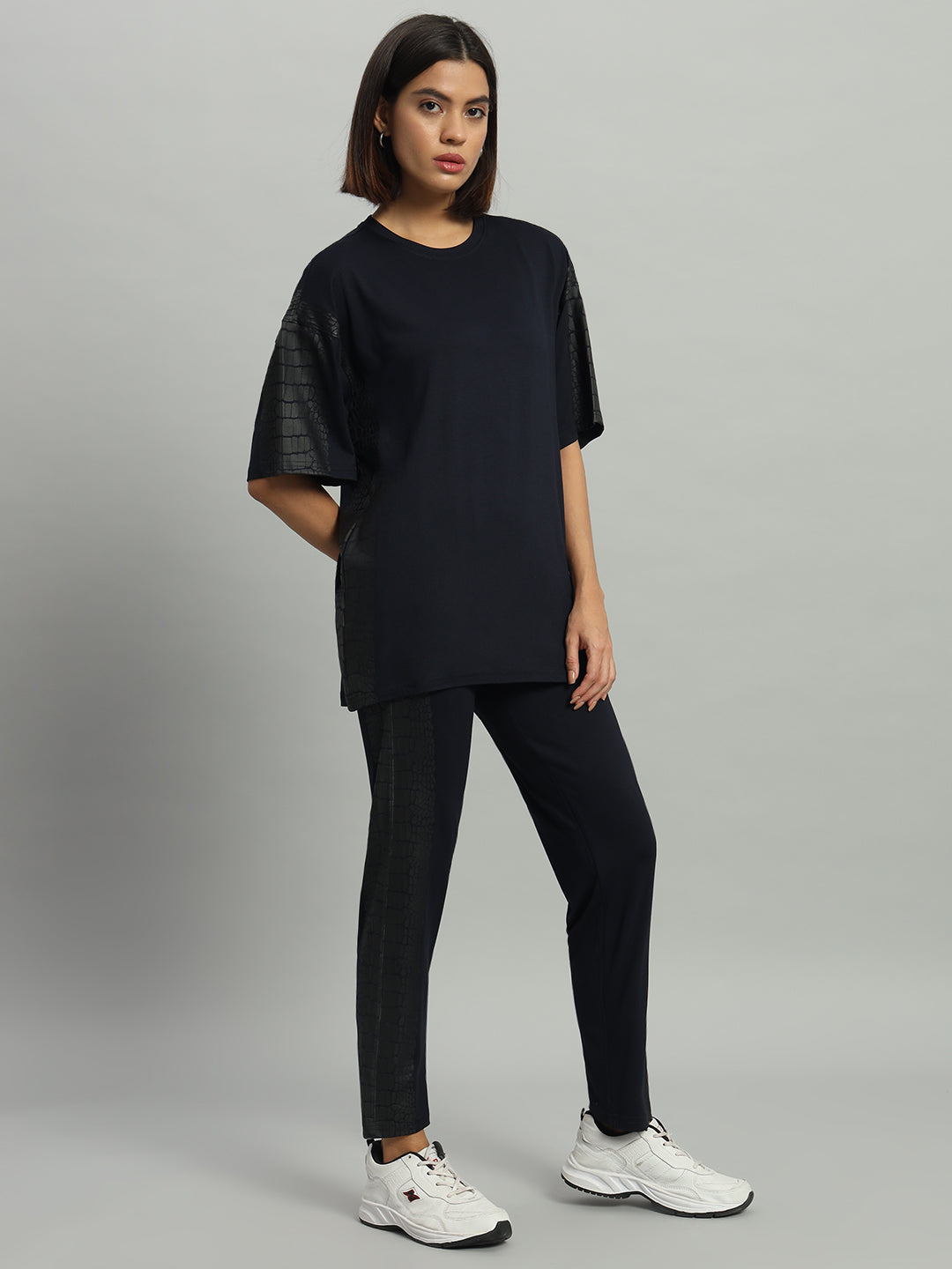 Navy Snakeskin Detailed Leggings Set