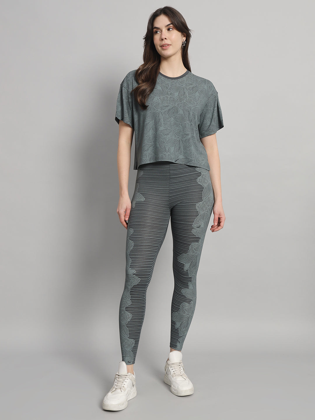 Slate grey all over print leggings set