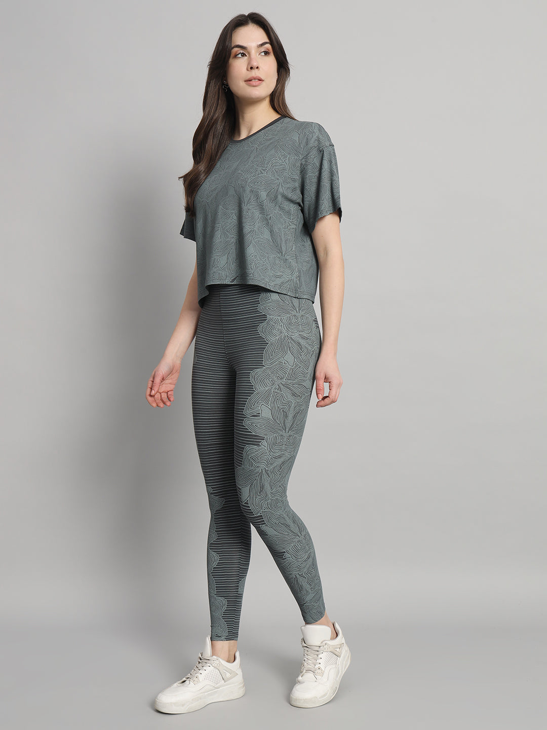 Slate grey all over print leggings set