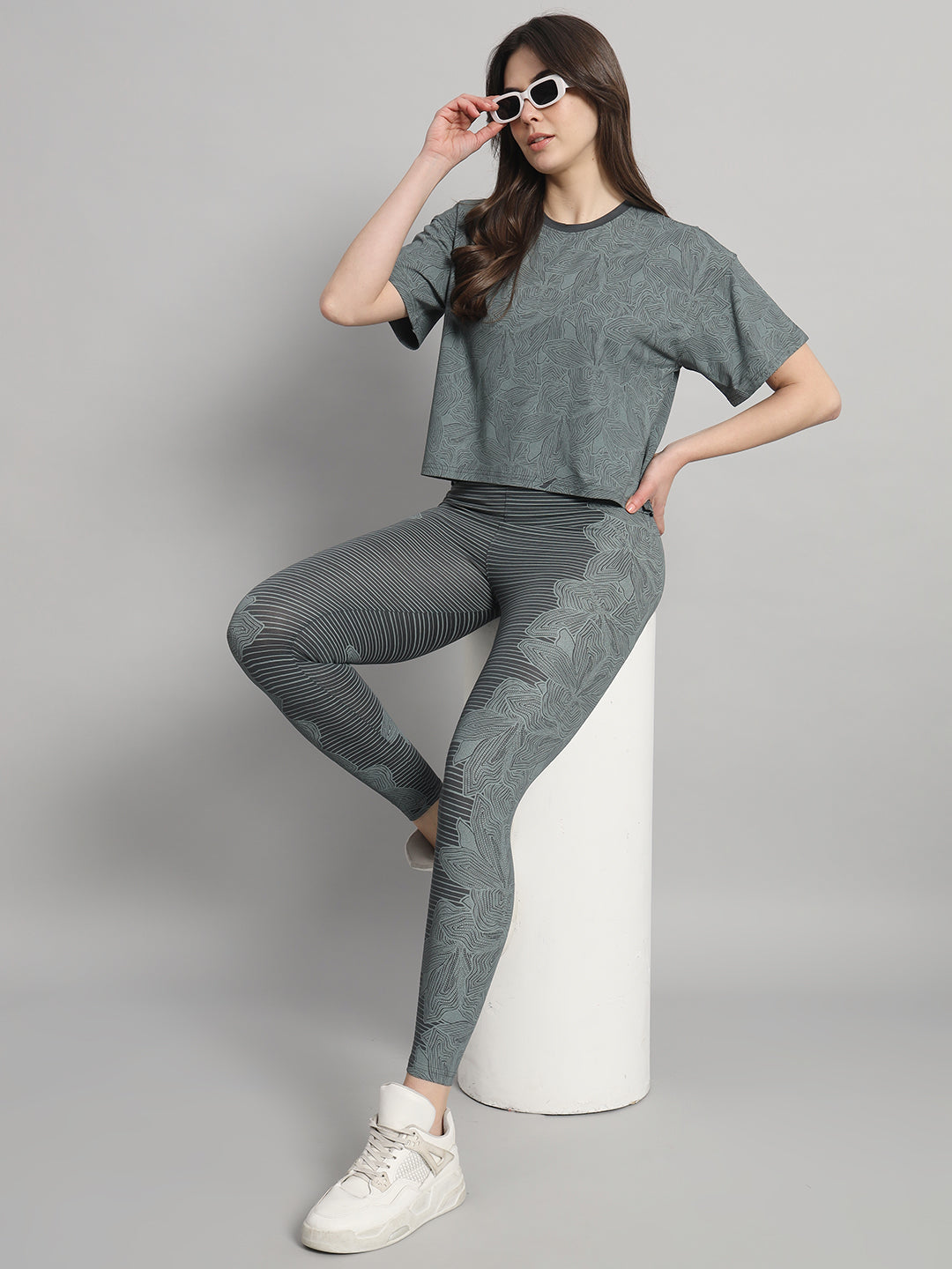 Slate grey all over print leggings set