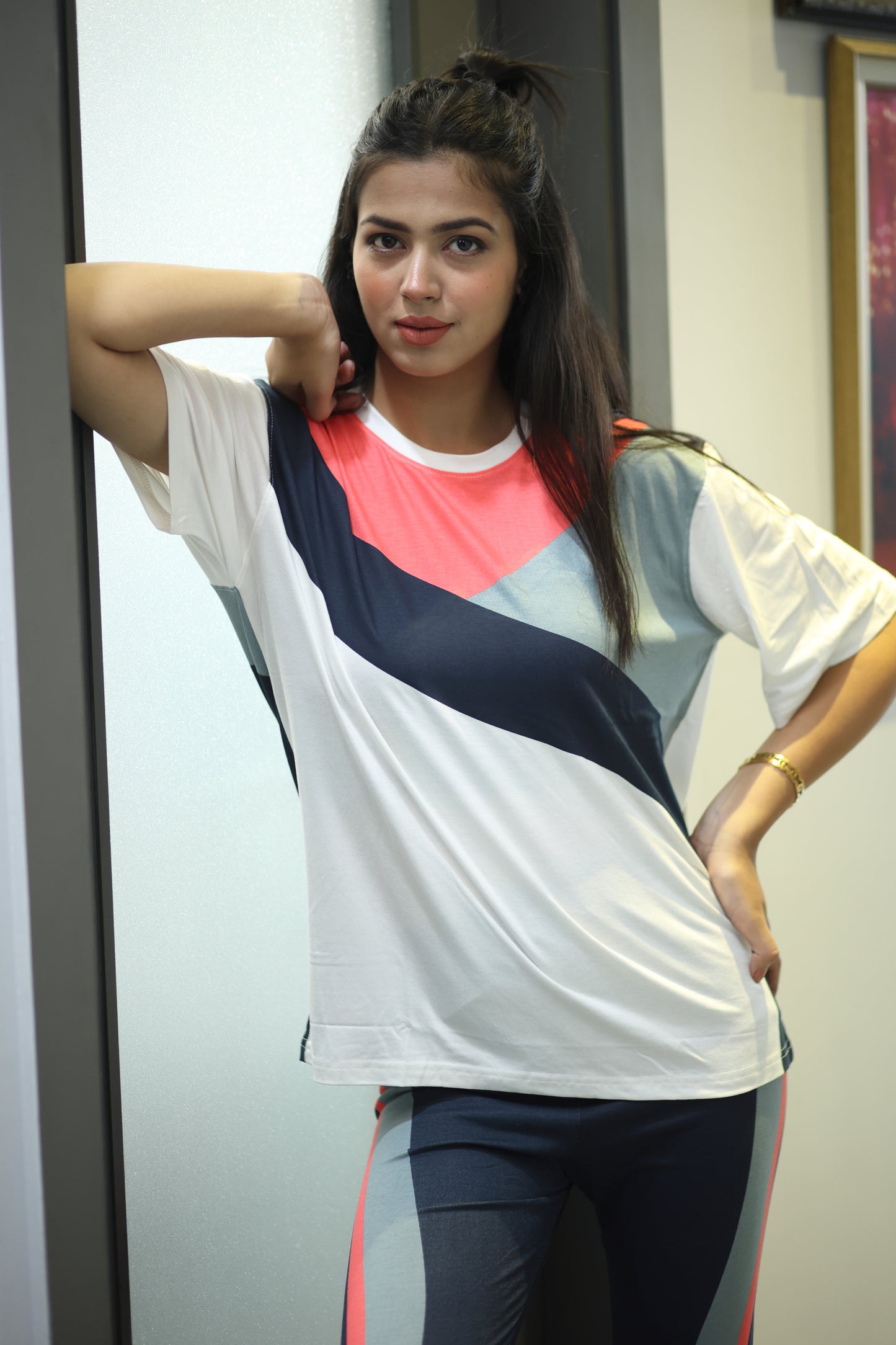 Salmon Colourblock Leggings Set