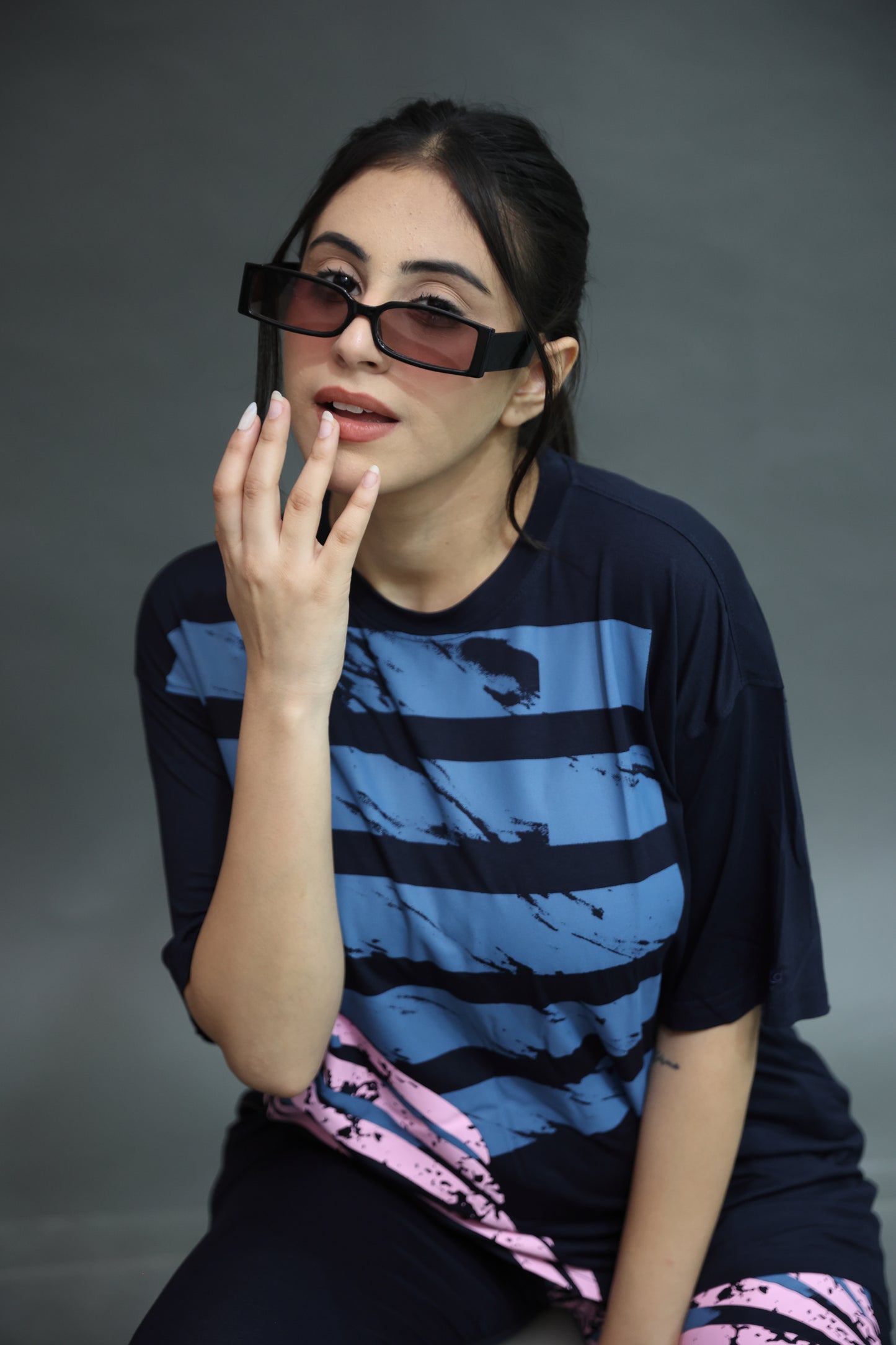 Dark Navy Streak Print Leggings Set