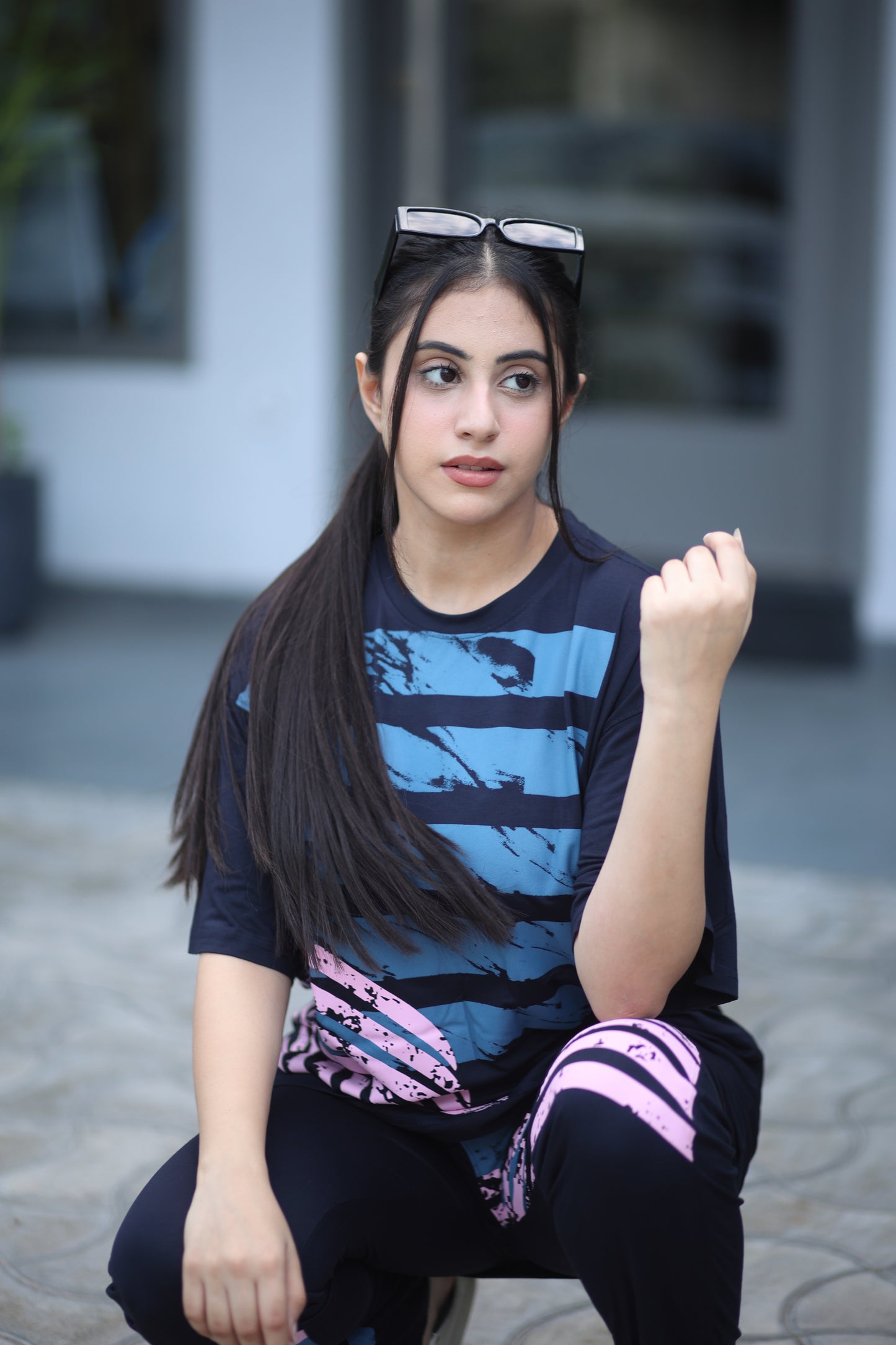 Dark Navy Streak Print Leggings Set